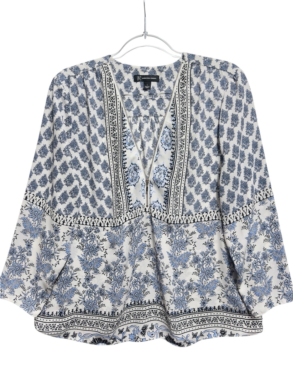 Chiffon Silky Knit Toile Floral Paisley Mosaic Peasant Top Blouse